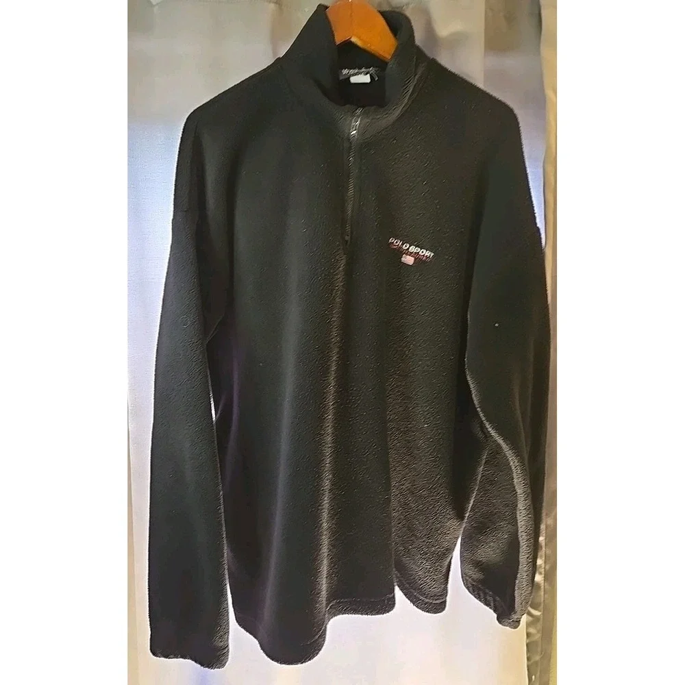 Vtg Polo Sport Ralph Lauren Sweatshirt Men's 2XL Black‎ Fleece 1/4 Zip 90s USA